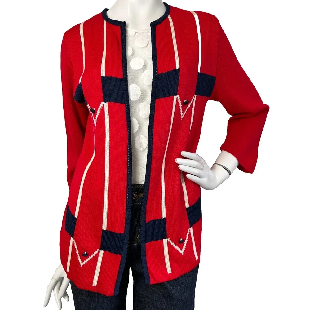 Vintage 1960s Double Knit Mod Cardigan Sweater Open Front ILGWU Red Size Medium - Picture 8 of 8